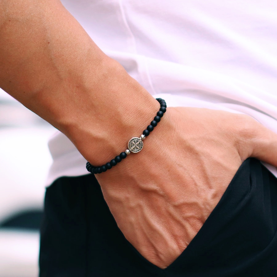 Noter nueva pulsera de cuentas de 4mm para hombres, brazalete cruzado minimalista, ojos de tigre naturales, pulsera de madera, brazalete de piedra de ónix para meditación