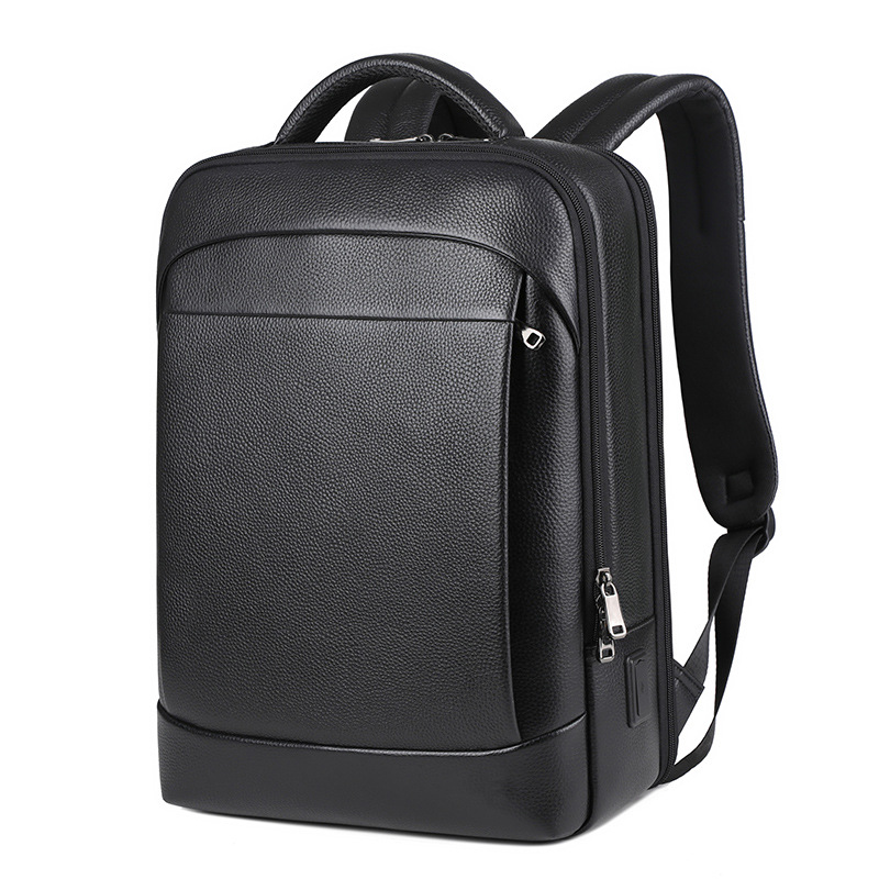 100% sac à dos en cuir véritable hommes 15.6 pouces sac à dos pour ordinateur portable USB Charge antivol étanche grande capacité hommes sacs de voyage