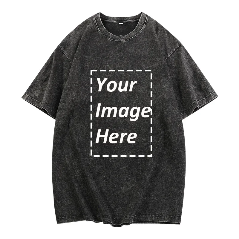 230g Heavy Men Women Washed Vintage Customized Print Oversized T-Shirts Street Hip Hop Punk Harajuku Casual Cotton Short EU Size