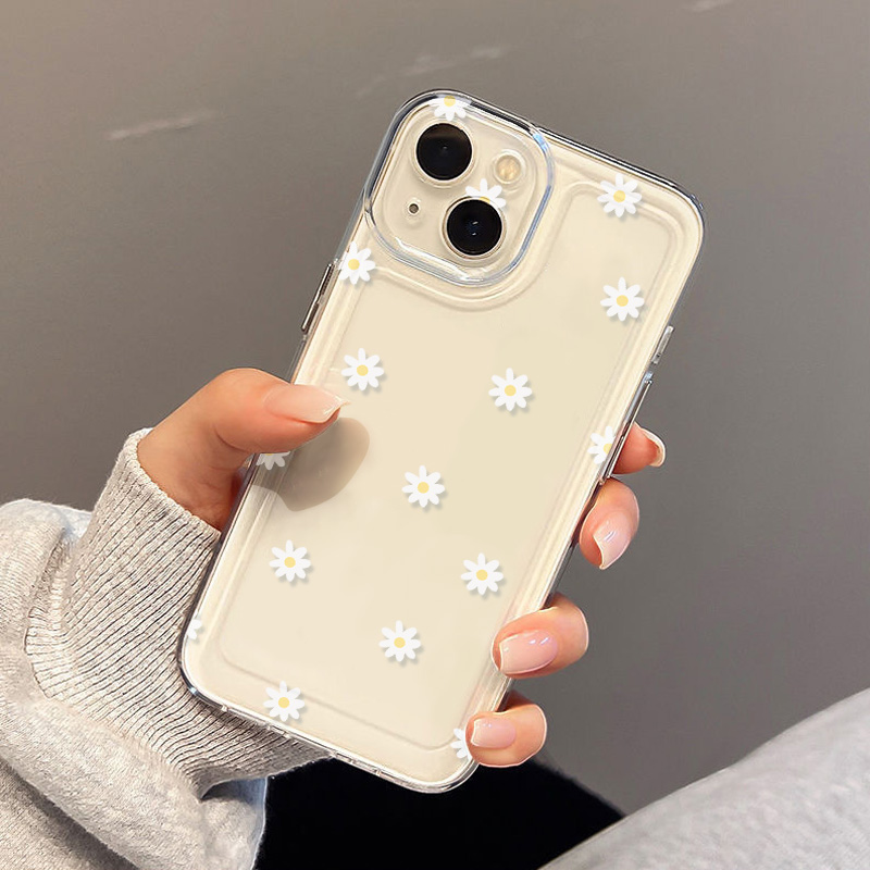 Funda de teléfono transparente con diseño de margaritas y flores para iPhone 14, 15, 16 Plus, iPhone 16e, 13, 12, 11, 14 Pro Max SE 2, funda de parachoques suave Floral