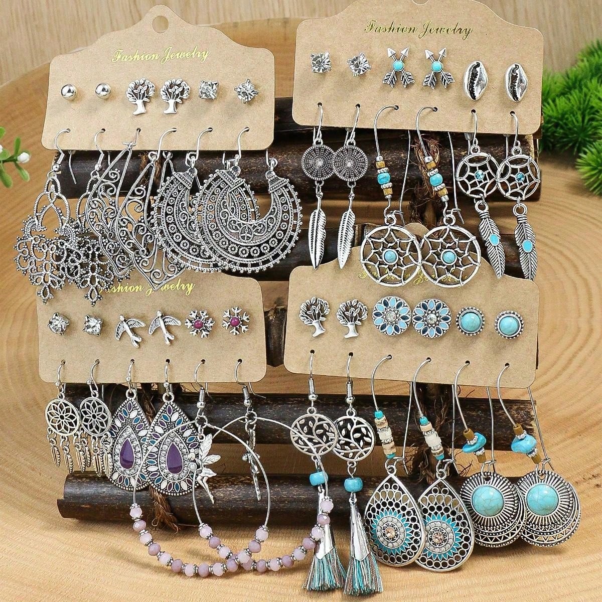 Boho etniczny wisiorek/okrągłe kolczyki dla kobiet moda zestaw kolczyków w stylu Vintage Pendientes rzadki wisiorek biżuteria na cztery pory roku