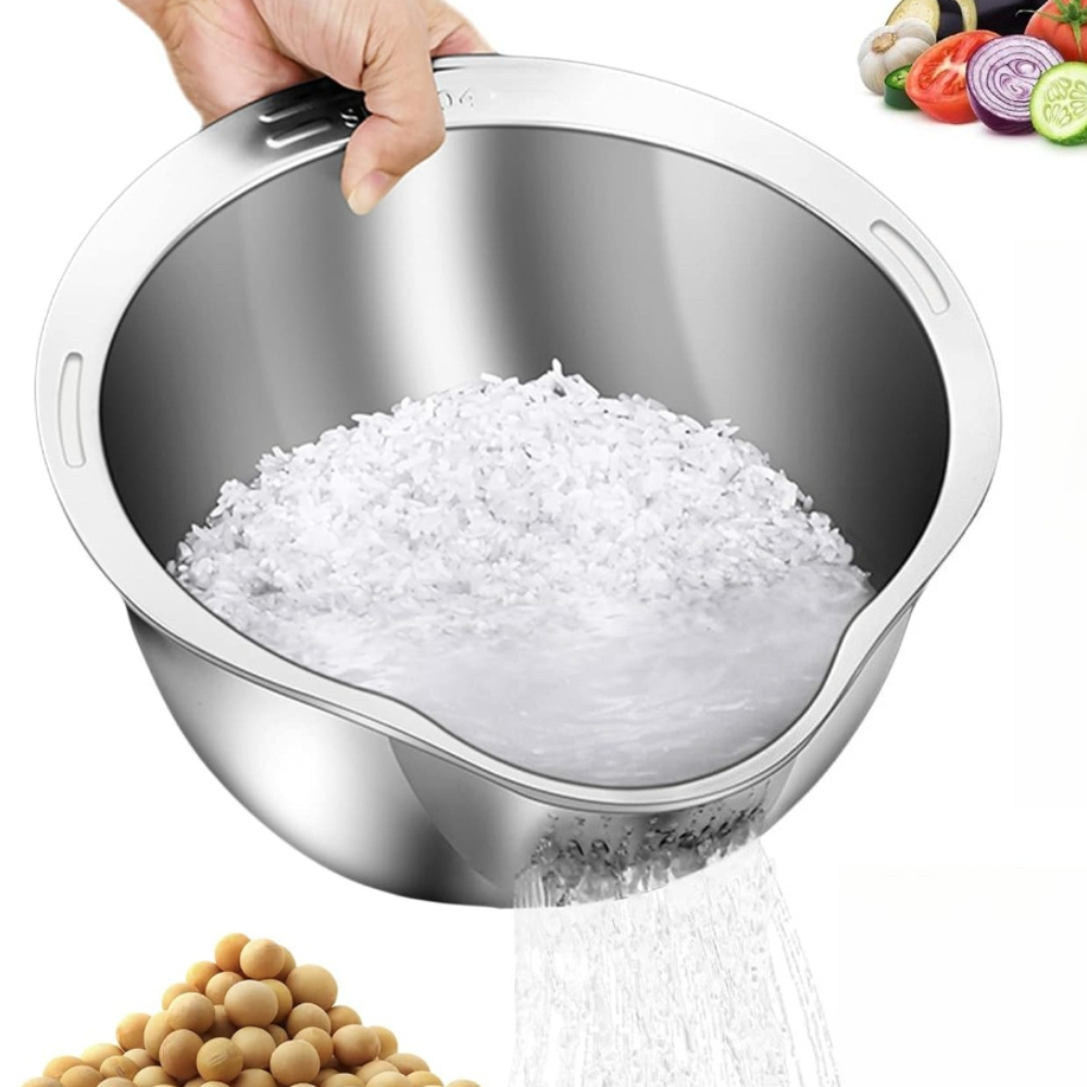 1PCS Reis Waschmaschine Sieb Schüssel Edelstahl Rinser Mit Seite Drainers Mehrzweck Sieb für Die Reinigung Von Obst Gemüse