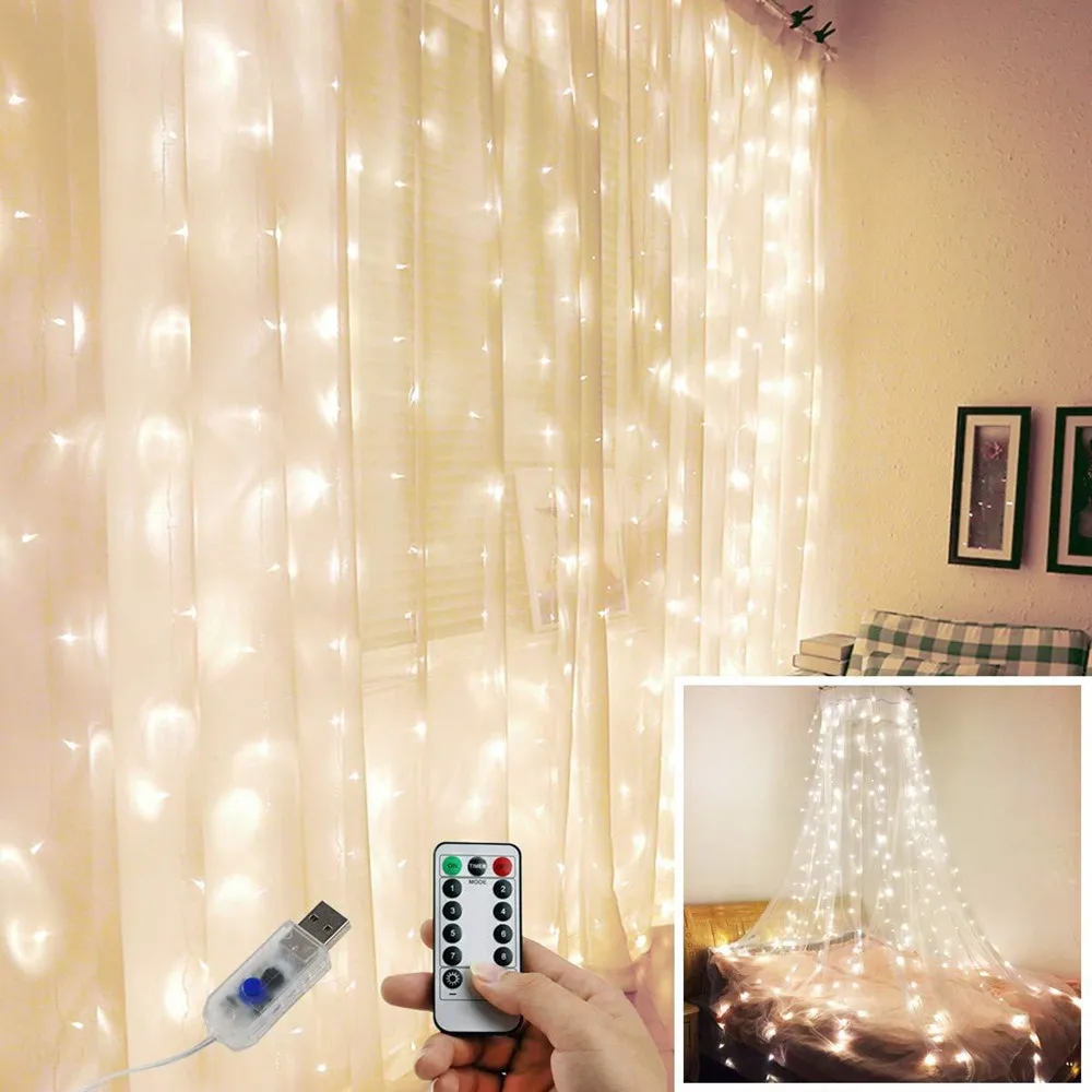 Guirnalda de luces LED para cortina de 3M, guirnalda de luces navideñas, luces de carámbanos para fiesta de boda, decoración del jardín del hogar