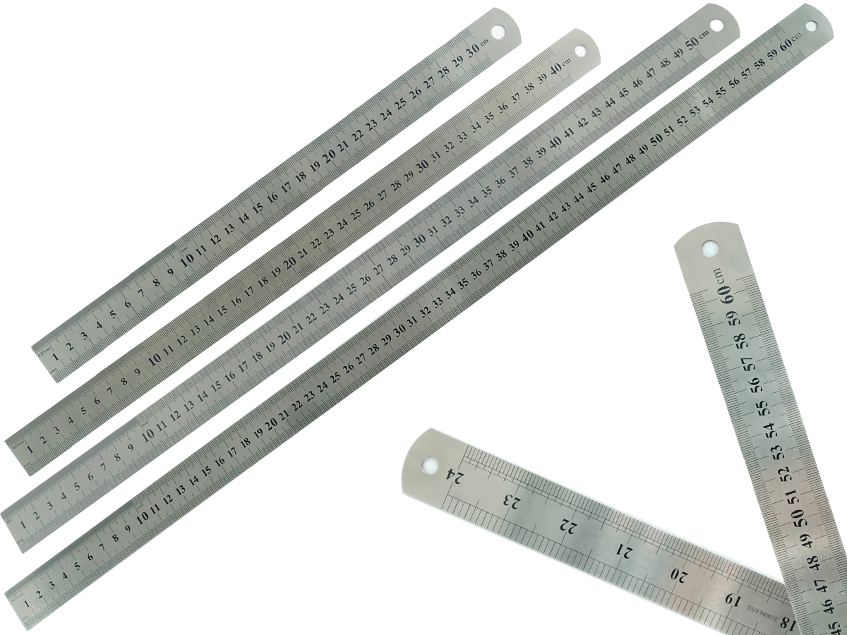 Kit With 4 Rulers Stainless Steel Light Metal Size 30 40 50 60 cm Low Marking School Relief Office Engineer