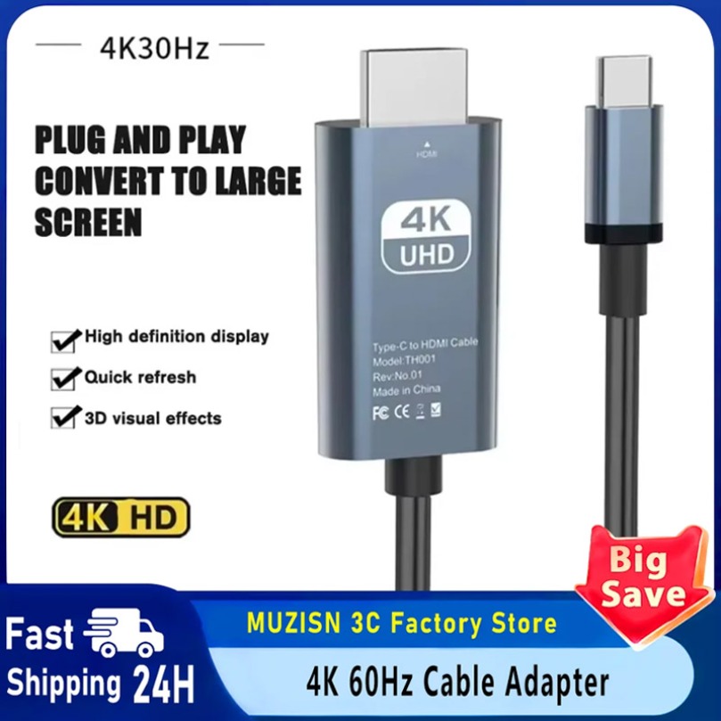 Cabo Adaptador USB C para HDMI 4K 60Hz, Conversor HDTV para iPhone 15, TV, MacBook Air, iPad, Samsung, Laptop