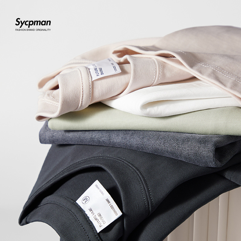 Sycpman 300 Gramm 10,58 Unzen Übergroßes, lockeres, schweres Baumwoll-T-Shirt mit einfarbiger tiefer Schulterpartie und kurzen Ärmeln für Herren für den Sommer
