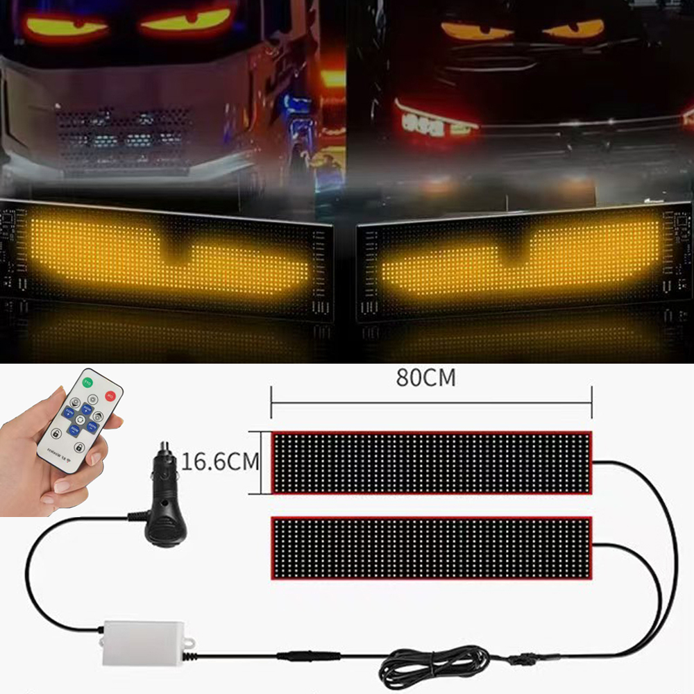 Panel de luz LED de píxeles 2 en 1 para camión, coche, ojo de diablo, 60/70/80CM, Control remoto, iluminación plegable suave, desplazamiento para parabrisas de tablero