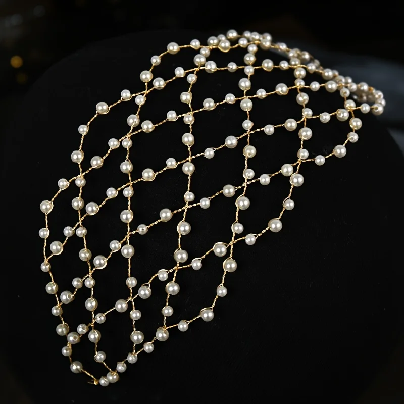 Gold Farbe Luxus Perle Stirnband Haarband Tiara Für Frauen Braut Perle Braut Hochzeit Haar Zubehör Schmuck Stirnband Tiara