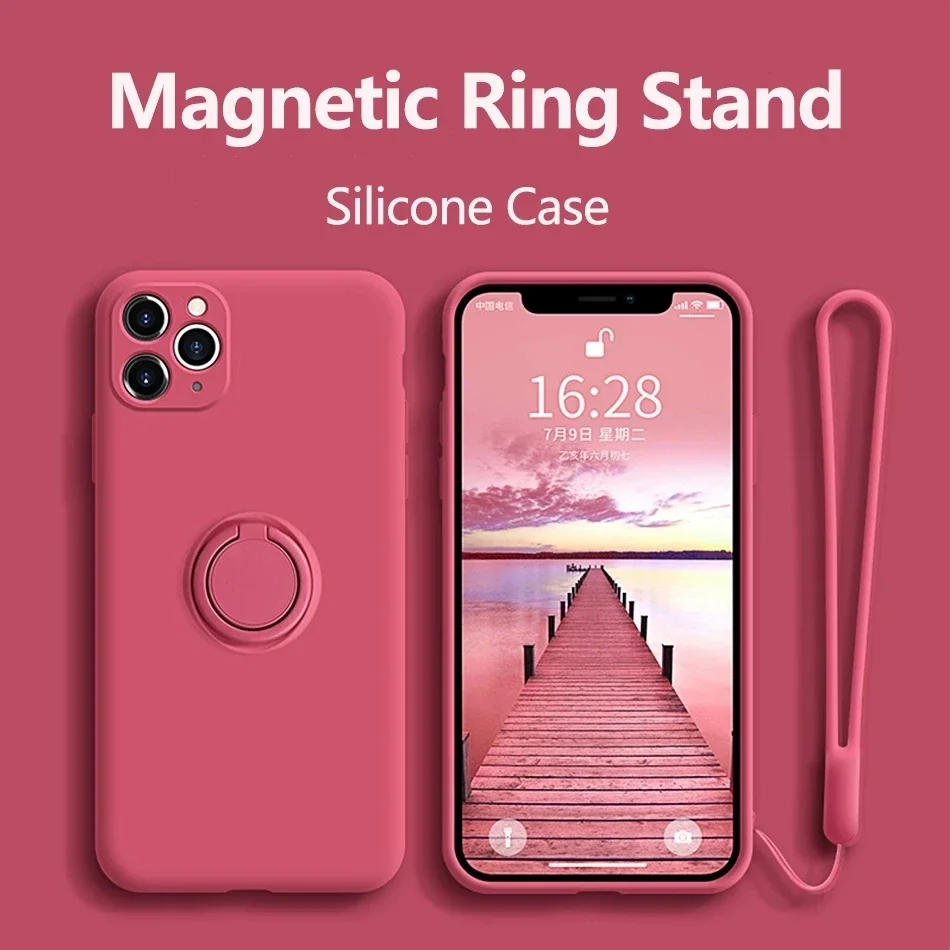 Płynny silikonowy uchwyt magnetyczny na palec do iPhone'a 15 14 13 12 11 Pro Mini XR X XS Max 7 8 Plus Etui na telefon