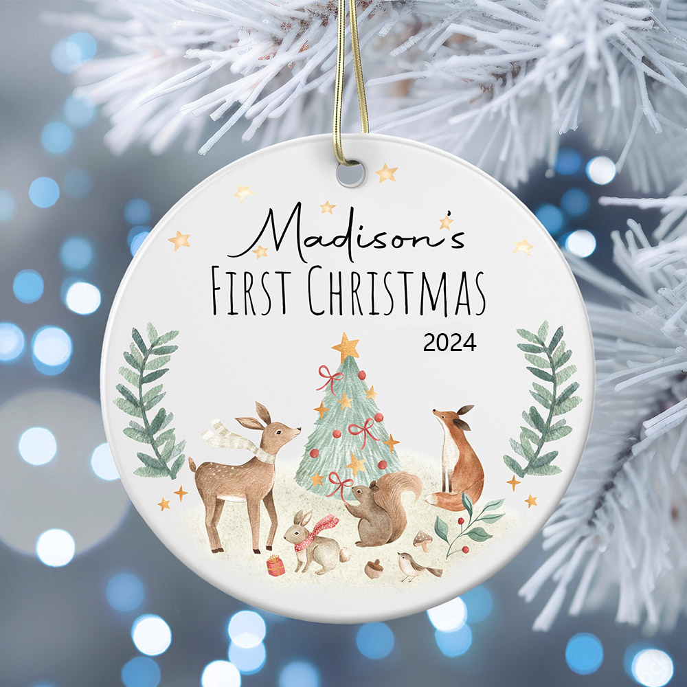 Erstes Weihnachts-Baby-Ornament, Geschenk, personalisiertes Keramik-Weihnachtsornament, Feiertags-Andenken-Ornament, individuelles Baby-Andenken