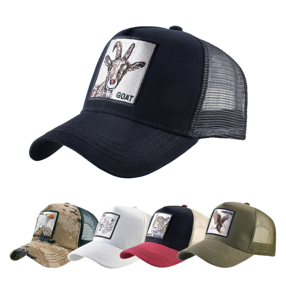 แฟชั่น Trucker หมวกเย็บปักถักร้อยแพะ Patch Four Seasons Snapback เบสบอลหมวกสําหรับผู้ชายผู้หญิงหมวก Visor แบบปรับได้