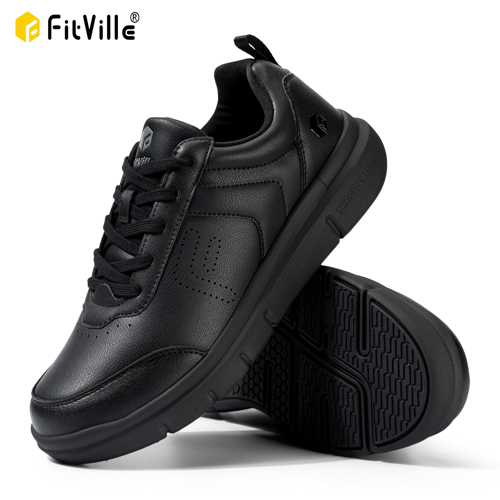 FitVille chaussures en cuir décontractées pour hommes chaussures de marche large largeur extérieur léger pour les pieds gonflés soulager la douleur au pied