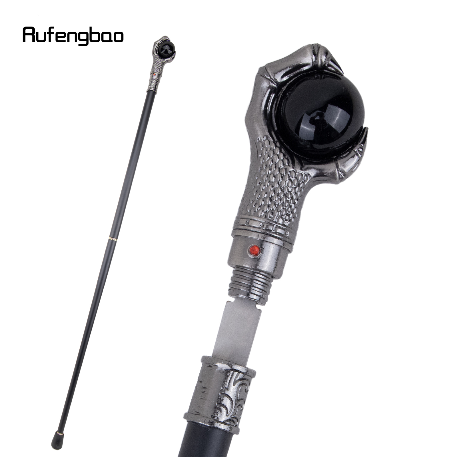 Silber Drachen Klaue greifen schwarz Glaskugel Gehstock mit versteckten Platte Selbstverteidigung Mode Rohr Cosplay Crosier Stick 93cm