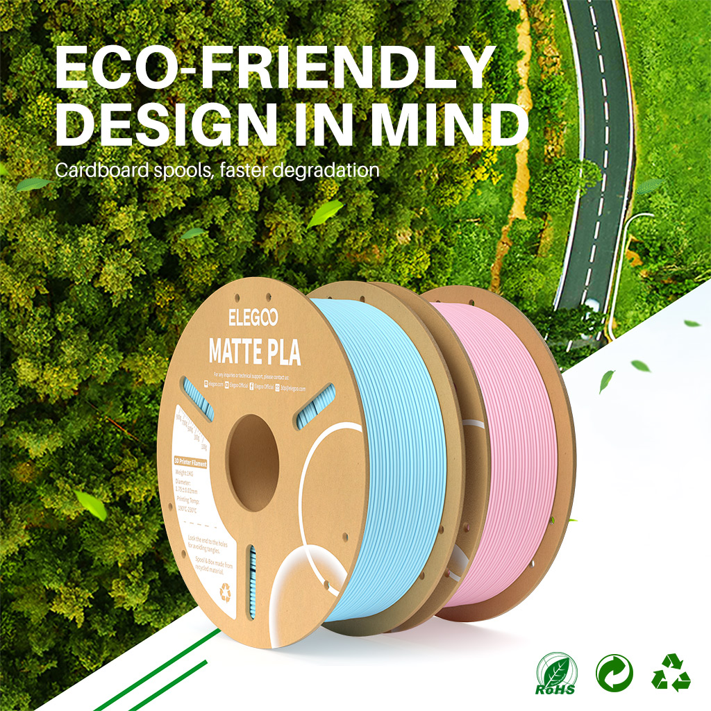 ELEGOO Matowy Filament PLA 1KG 1.75mm Materiał do Drukarek 3D FDM, Dokładność Wymiary +/- 0.02mm, Szpula Kartonowa 1kg