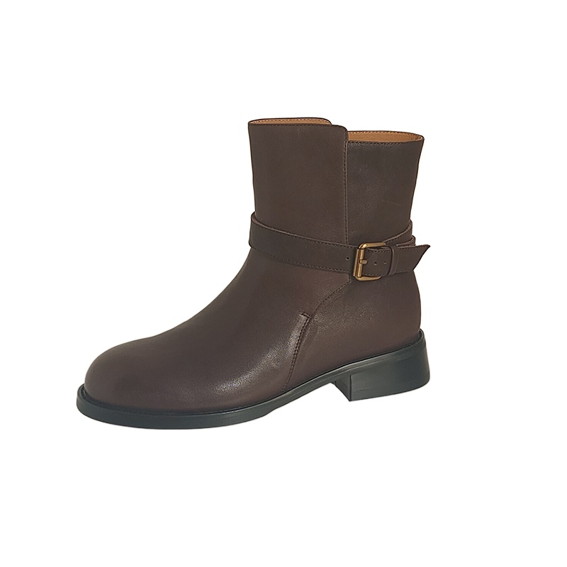 SmallHut 2026 Nouvelle Tendance Bottines Femme Automne Hiver en Cuir Véritable Marron Noir à Talon Carré Bout Rond avec Boucle
