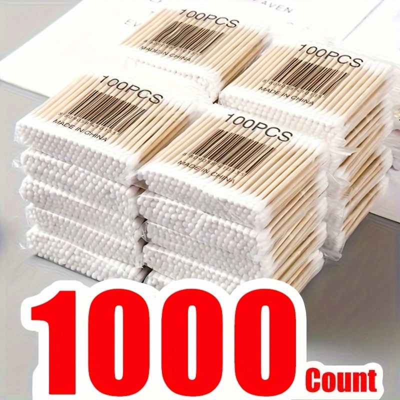 Hisopos de algodón de 1000 unidades, hisopos de bambú para orejas, bastoncillos de algodón gruesos redondos dobles adecuados para maquillaje y limpieza