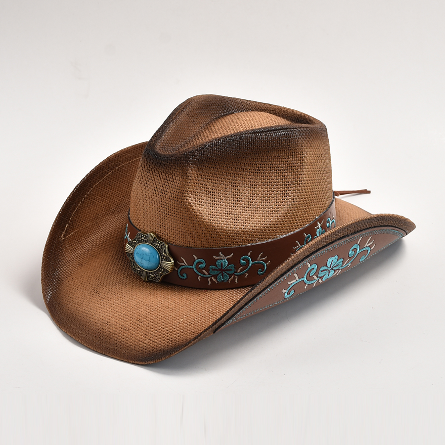 Neuer Stroh Western Cowboyhut Sommer Outdoor-Reise Strand Sonnenhut Männer Frauen Vintage Gentleman Lady Cowgirl Jazz Hut