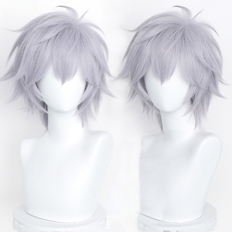 Kaworu Nagisa Cosplay peluca Anime EVA corto púrpura plata gris pelo sintético resistente al calor pelucas de Halloween