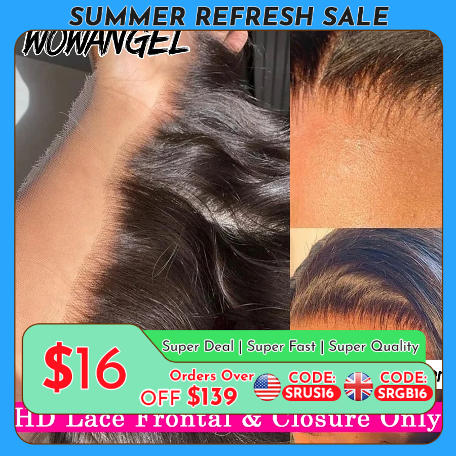 Wow Angel-extensiones de cabello humano brasileño, accesorio capilar liso con cierre de encaje, predesplumado, 13x4, 13x6, HD, 5x5, 6x6