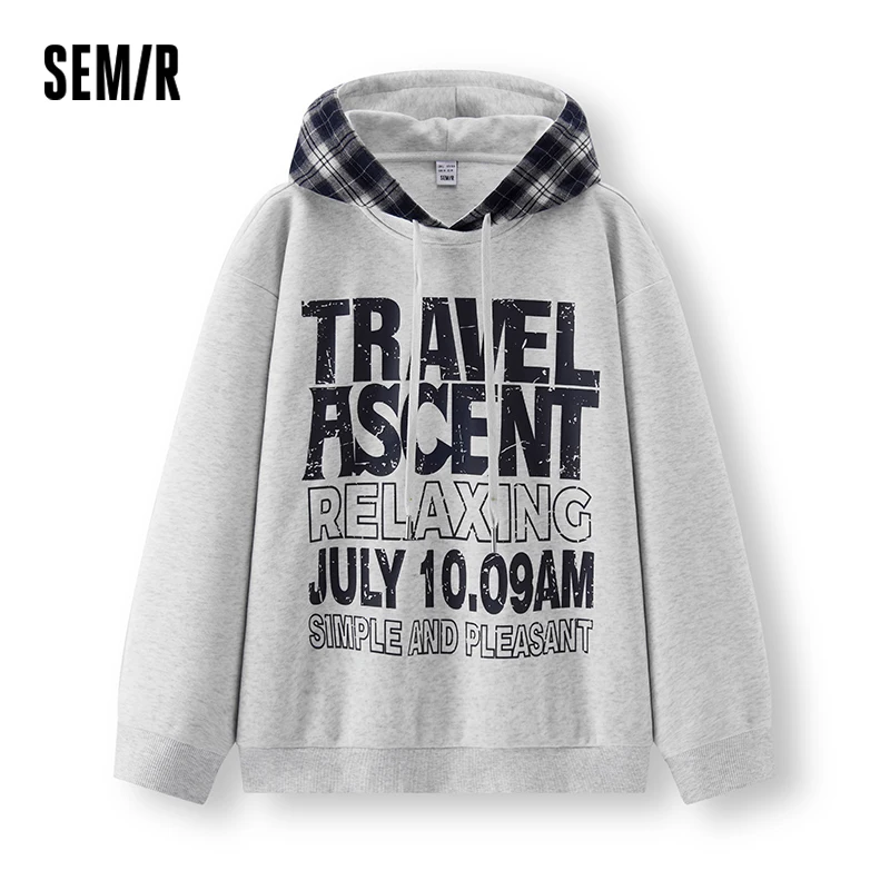 Sudadera con capucha para hombre Semir, estilo retro, a cuadros, con estampado de letras, holgada, estilo urbano informal, tejido, para uso diario, otoño 2026