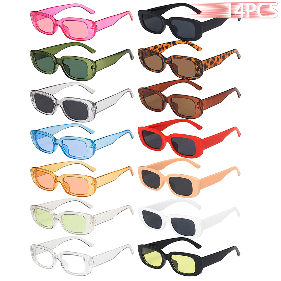 14PCS Small Rectangle Pattern Sunglasses For Women Vintage Brand Designer Square Sun Glasses Female Eyewear Anti-glare