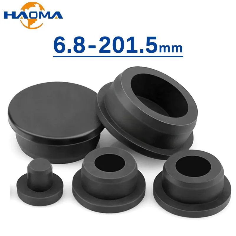 Tapón hueco de goma de silicona negra, tapas de orificios de sellado, tapones antipolvo, insertos de tubo, tapones, tapa final ciega