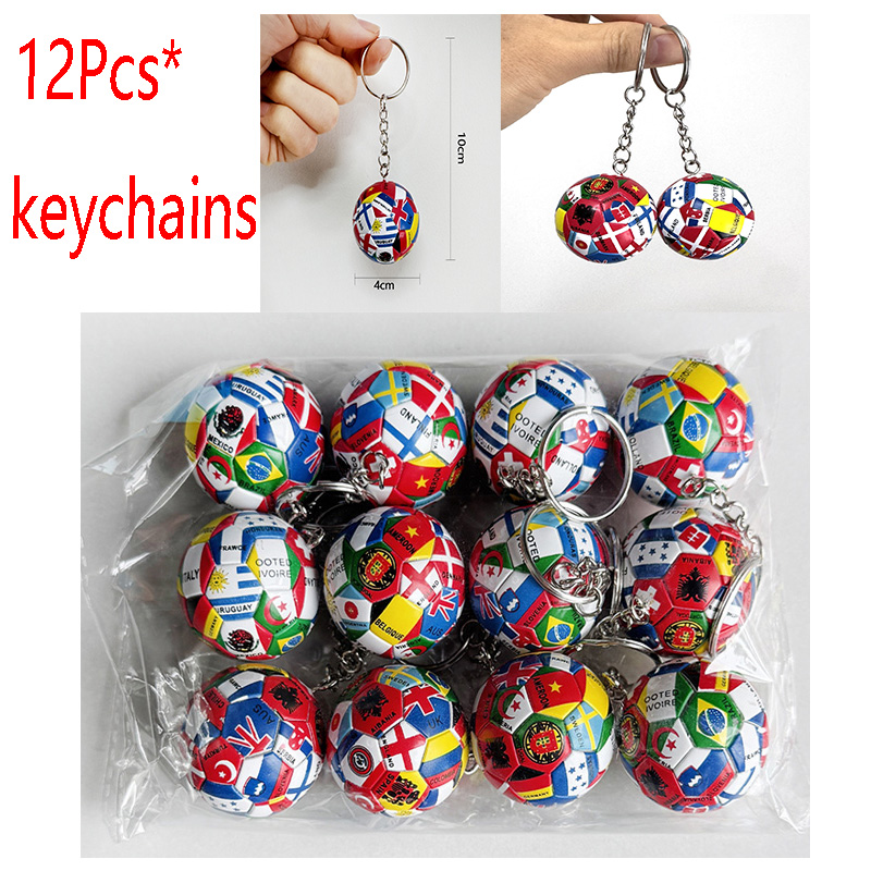 12/24 pcs New World Flag Football Keychain Country Soccer Club Fans Keyring Car Key Chains Souvenir Bag Pendant Accessories Gift