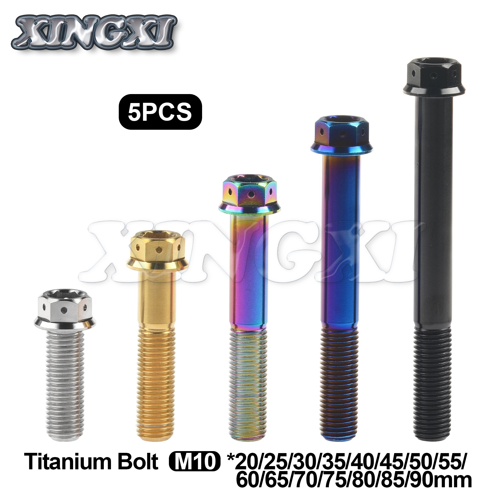 Xingxi 5 Stuks Titanium Bout M10 X 20 25 30 35 45 50 50 55 65 70 80 80 85 90Mm Flens Hex Kop Schroef Voor Fiets Motorcycl Omgebouwd