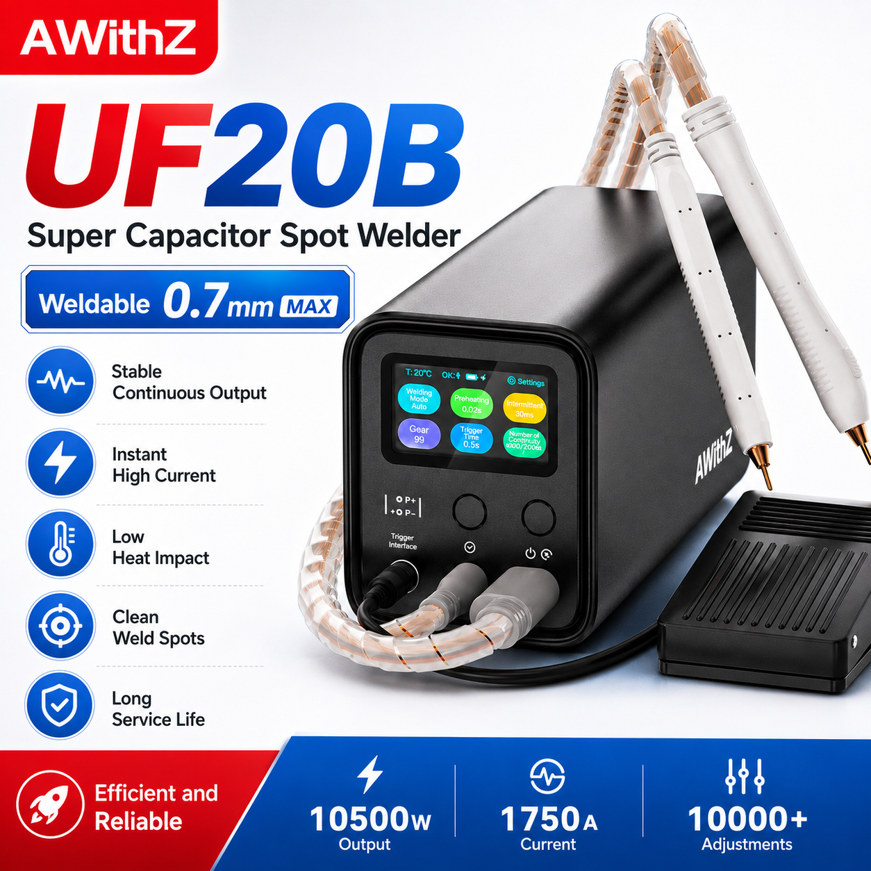 AWithZ UF20B Spot Welder Super Farad Capacitor Spot Welding Machine 18650 Lithium Battery DIY Nickel Sheet Welding Machine EU