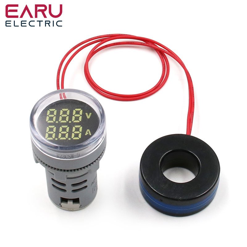 22mm Wechselstrom 20-500V 0-100a rundes Mini-Digital voltmeter Ampere meter Amp Volt Spannungs prüfgerät Dual-LED-Anzeige Kontroll leuchte