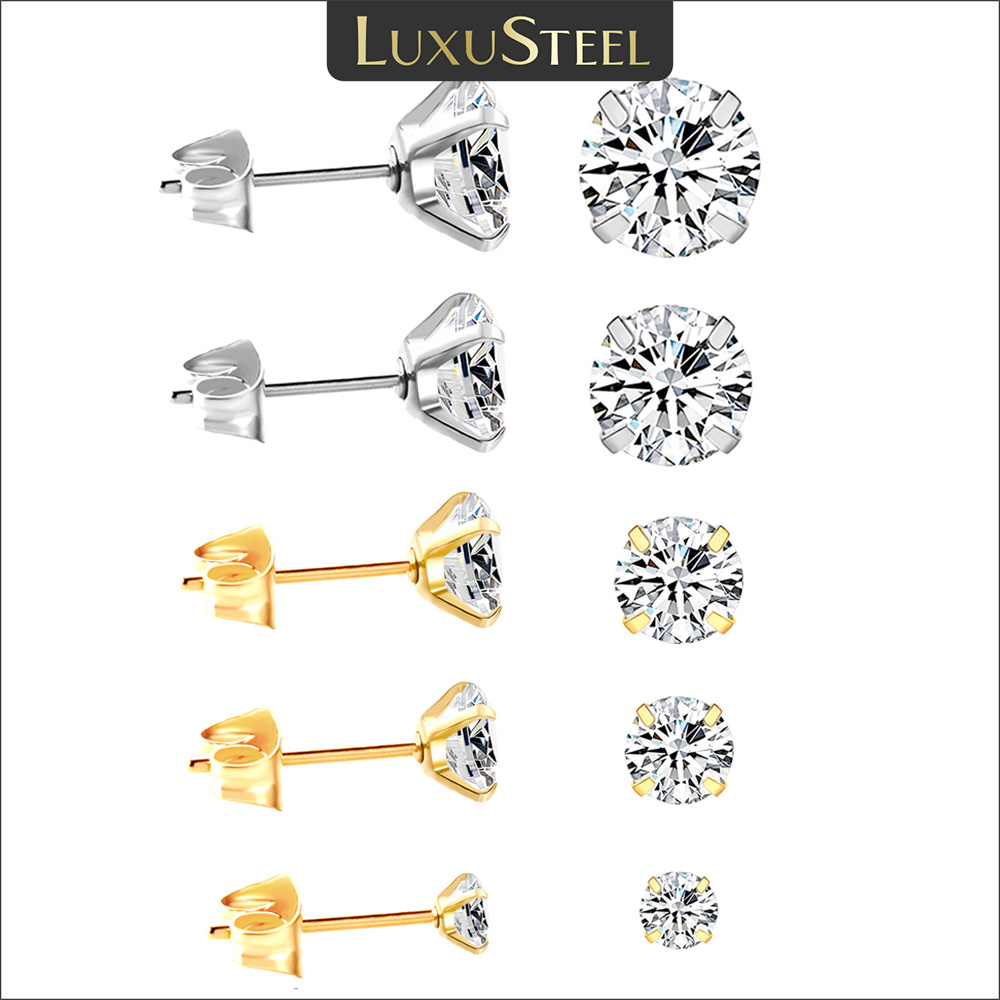 LUXUSTEEL 2 Stück Herren-Kristall-Zirkon-Ohrstecker für Damen, 316L Edelstahl, Knorpel-Piercing-Ohr, antiallergisch, 3–8 mm