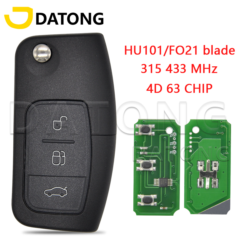 Chave de controle remoto para carro datong world, compatível com foco mondeo fiesta galaxy fusion 315/433 mhz 4d60/4d63 chip inteligente flip chave em branco