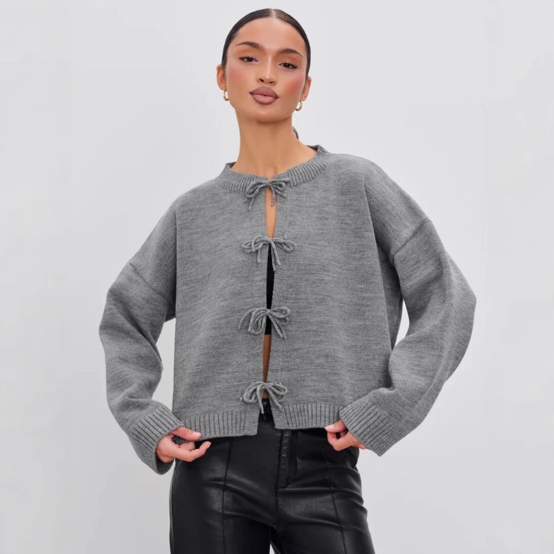 Women's Autumn/Winter Top Cardigan Tie-up Knitted Solid Color Retro Simple Comfortable Casual Design Soft Niche Versatile Skinny