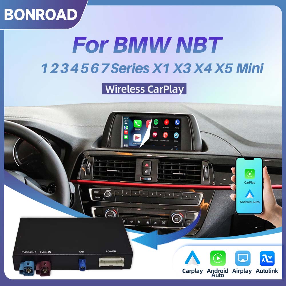 Modul BONROAD Wireless CarPlay Android Auto Untuk BMW NBT Seri 1 2 3 4 5 6 7 X1 X3 X4 X5 X6 MINI F20 F21 F30 F31 F34 F32 F33 F36 F10 Dengan Bluetooth Mirrorlink Navigasi