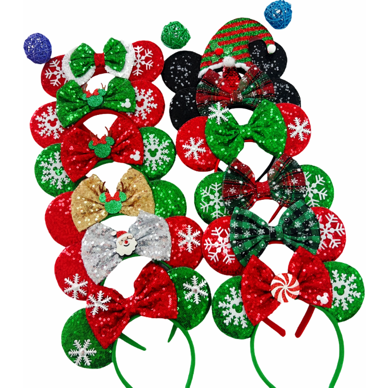 2024 mickey mouse orelhas bandana natal floco de neve festival lantejoulas arco hairband feminino meninas festa acessórios para o cabelo presente