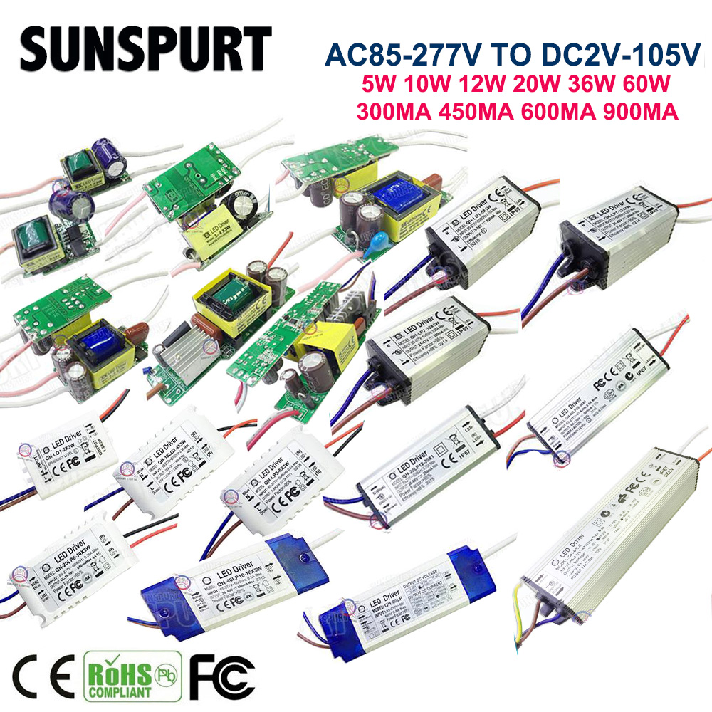 Puce d'adaptateur à courant constant IP67, pilote LED haute puissance, intérieur externe, 300MA, 450MA, 600MA, 900MA, 5W, 10W, 12W, 20W, 36W, 60W, 1-10 pièces