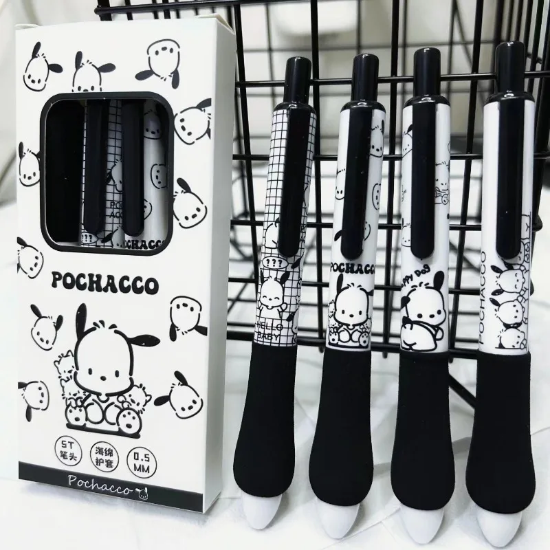 4 pçs/set bonito dos desenhos animados pochacco aperto macio caneta gorda o 0.5mm st cabeça suave esponja bainha caneta de secagem rápida gel caneta caixa conjunto