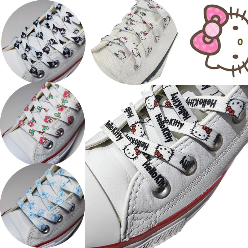 1 par sanrio hello kitty cadarços anime cinnamoroll kuromi 120-150cm tênis tecido sapato cadarços dos desenhos animados sapatos acessórios presente