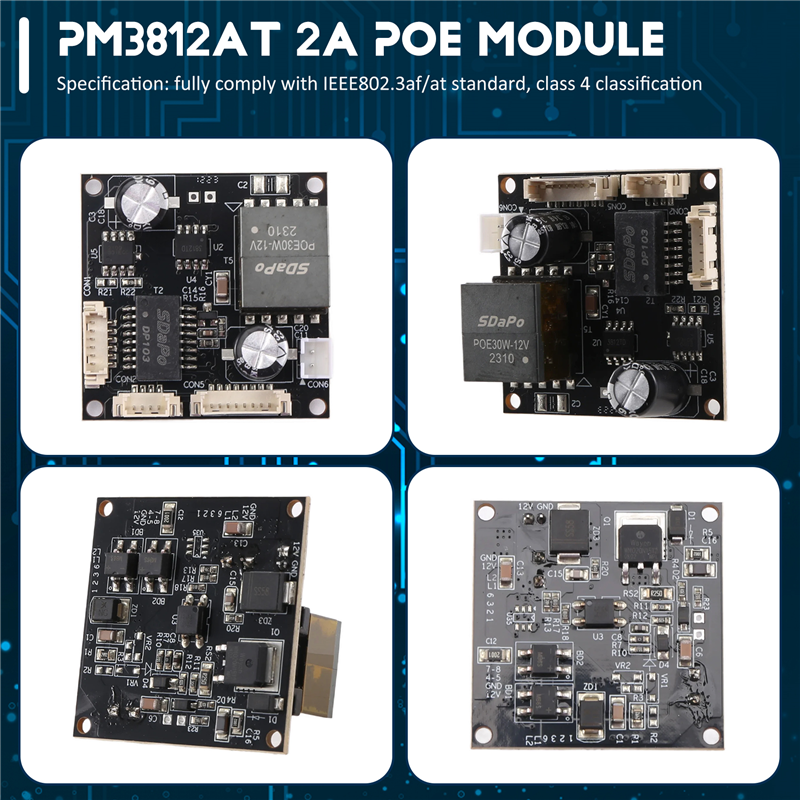 SDAPO PM3812AT 2A Izolowany moduł POE klasy przemysłowej, odporny na temperaturę, 25,5 W