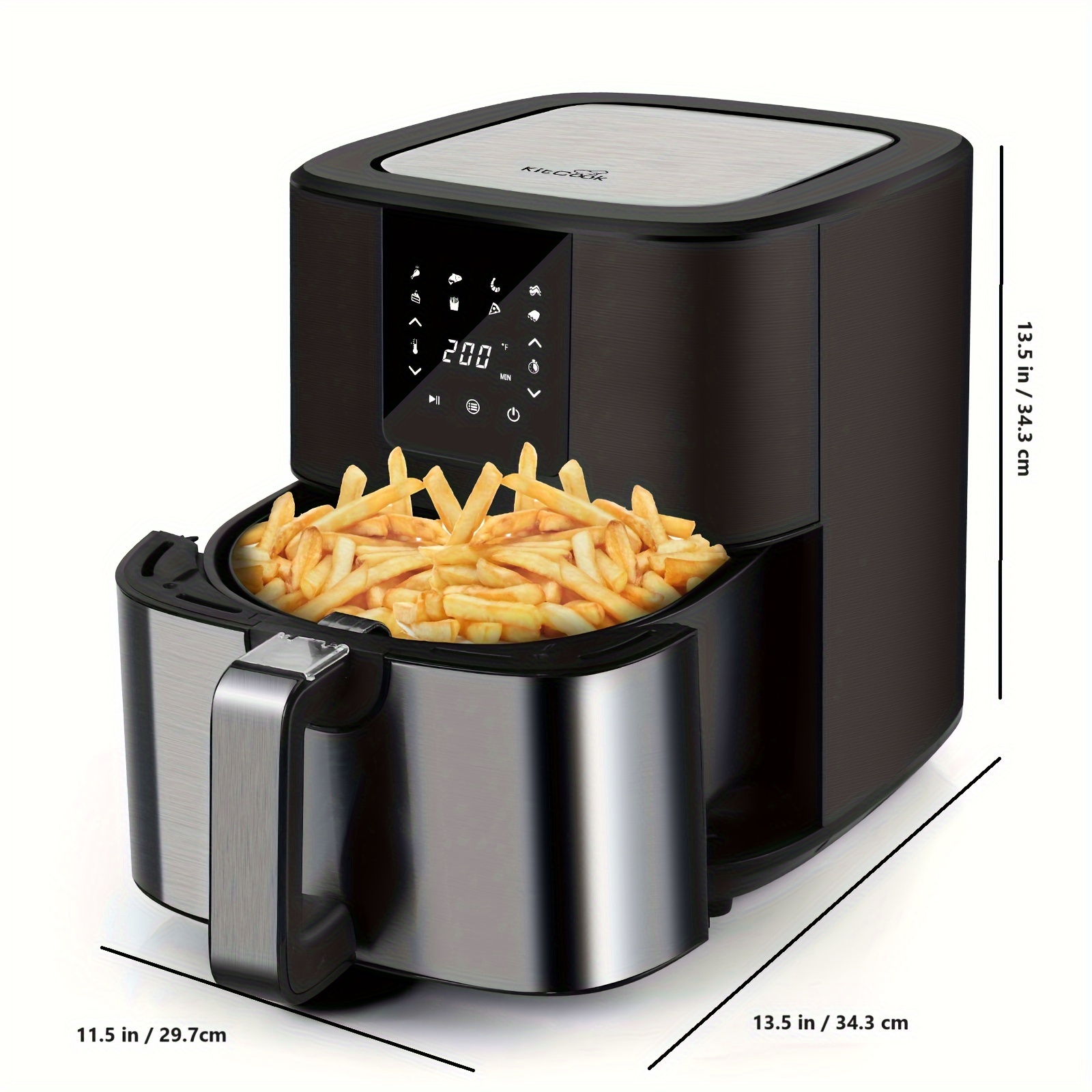 KitCook grote luchtfriteuse, 1500W 7QT luchtfriteuse, instelbare temperatuur 100-400 ° F, 8-voorinstellingsmenu, digitaal touchscreen, Nons