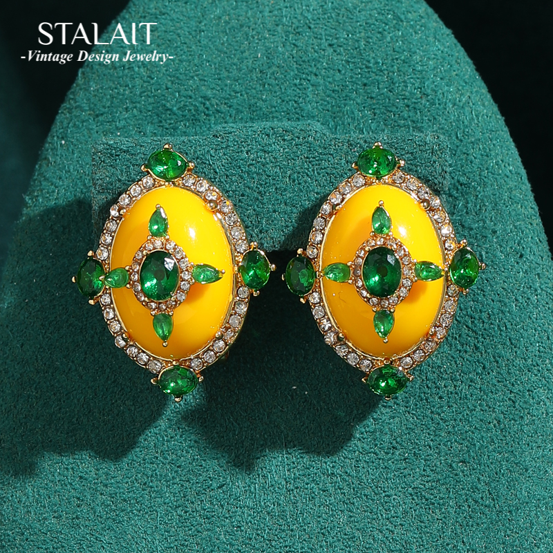 Pendientes Vintage de cera de abeja para mujer, aretes ovalados de cristal amarillo y verde, accesorios de boda, joyería de calidad de lujo, diseñador, novedad de 2025