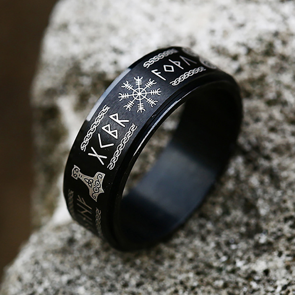 Anello Trinity vichingo nordico vintage in acciaio inossidabile 316L Moda semplice anelli amuleto runa vichinga per uomo donna gioielli girevoli
