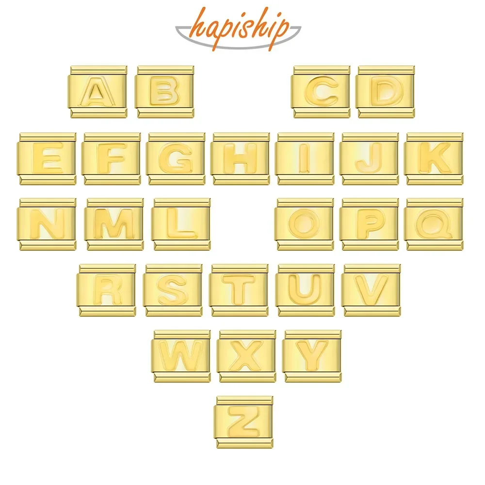Hapiship 2024 Новая женская мода 26 букв A-Z итальянские подвески-звенья подходят для браслета 9 мм из нержавеющей стали ювелирные изделия DIY Изготовление DJ432
