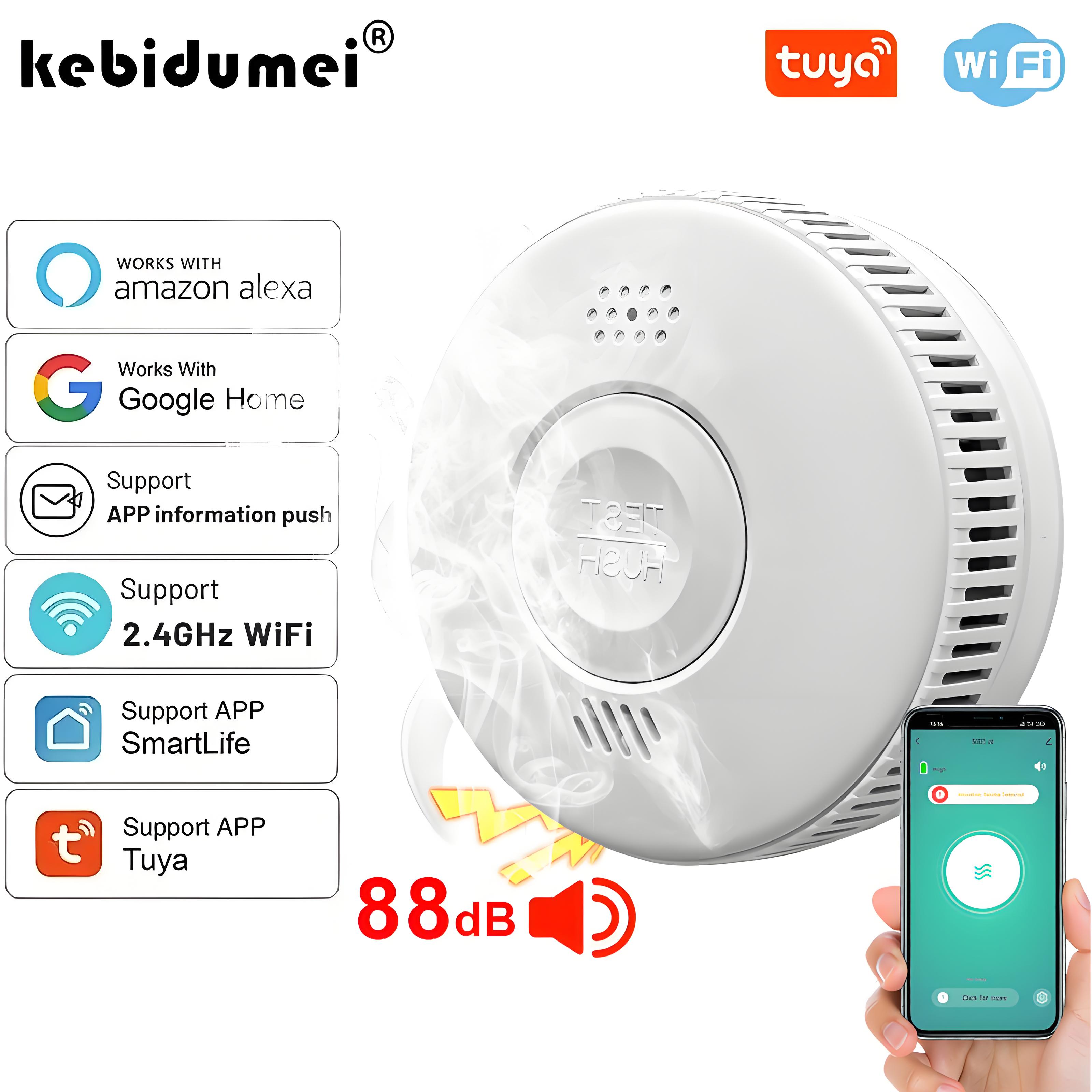 Detector de humo con función WiFi Tuya, Sensor de alarma de inspección de incendios de 85dB de alta calidad, Control por aplicación Smartlife, salón, cocina, tienda