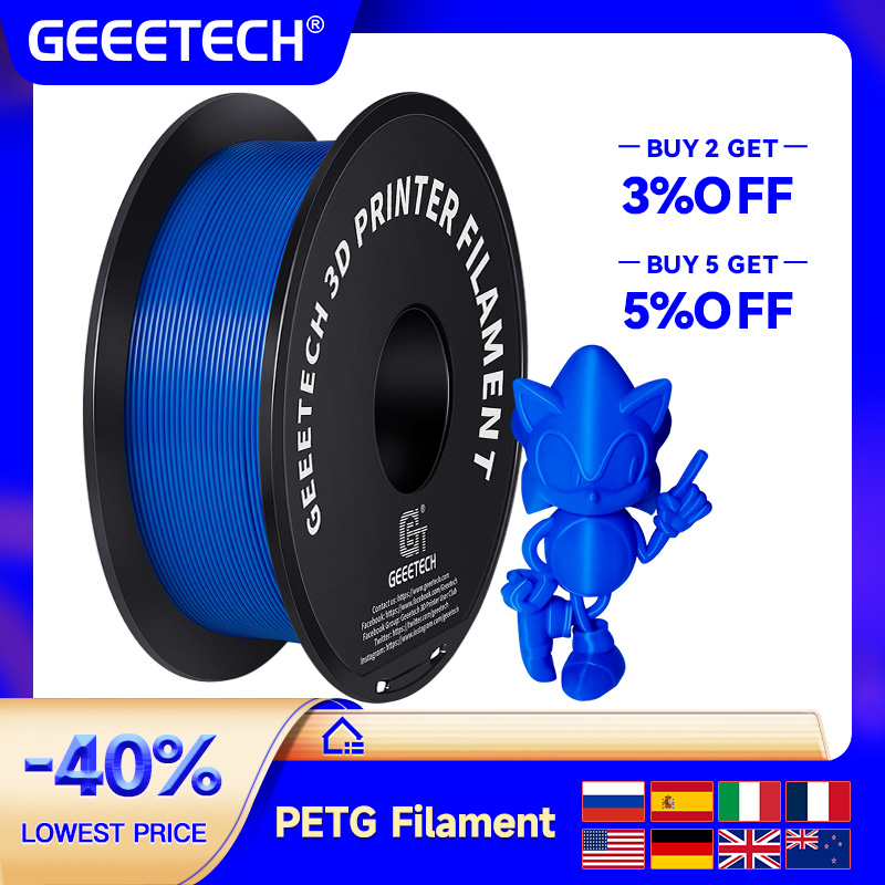 Нить GEEETECH PETG 1 кг 1,75 мм ± 0,03 мм для 3D-принтера, 1 кг (2,2 фунта), 3D-печать, быстрая доставка, вакуумная упаковка, не спутывается