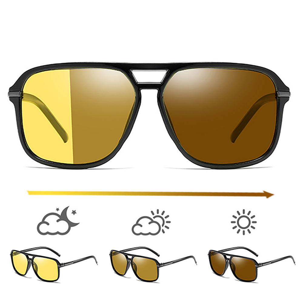VIVIBEE hommes lunettes de Vision nocturne de jour polarisées rétro couleur changeante carré surdimensionné jaune lunettes femmes conduite nuances