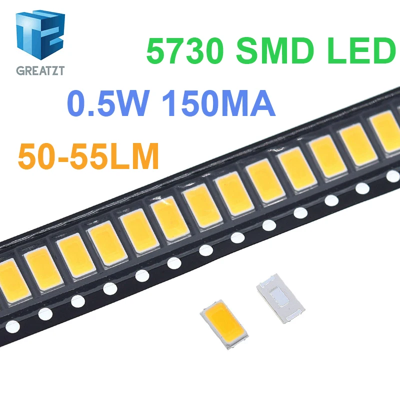 GREATZT 200 шт. 5730 SMD LED CW-WW 5630 белый/Теплый белый 5,7*3,0 мм 40-60 лм 150 мА 5730 диод 0,5 Вт