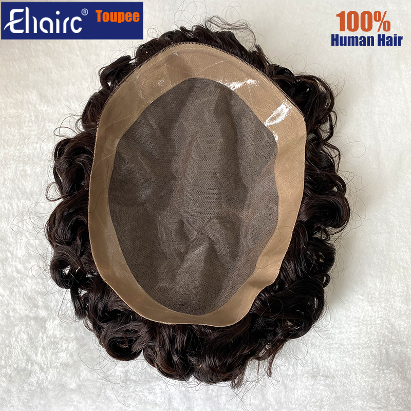 Durável Mono Curly Toupee para Homens, Unidade do Sistema Capilar, Prótese de Cabelo Masculino, 100% Cabelo Humano, Cor Marrom, Peruca Masculina