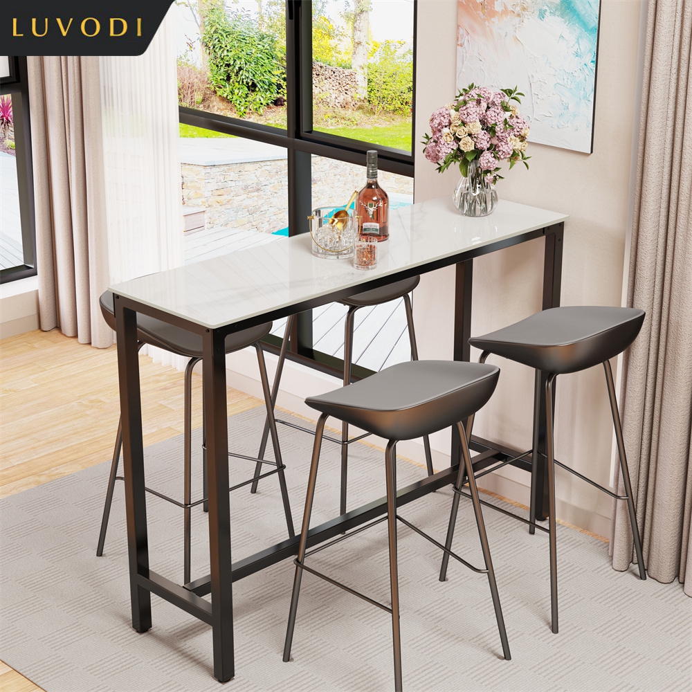LUVODI Zwarte Bartafel met Witte Bladrand, Keuken- en Ontbijttafel, Pubtafel voor Eetkamer, Bedrijfsruimte en Kantoren