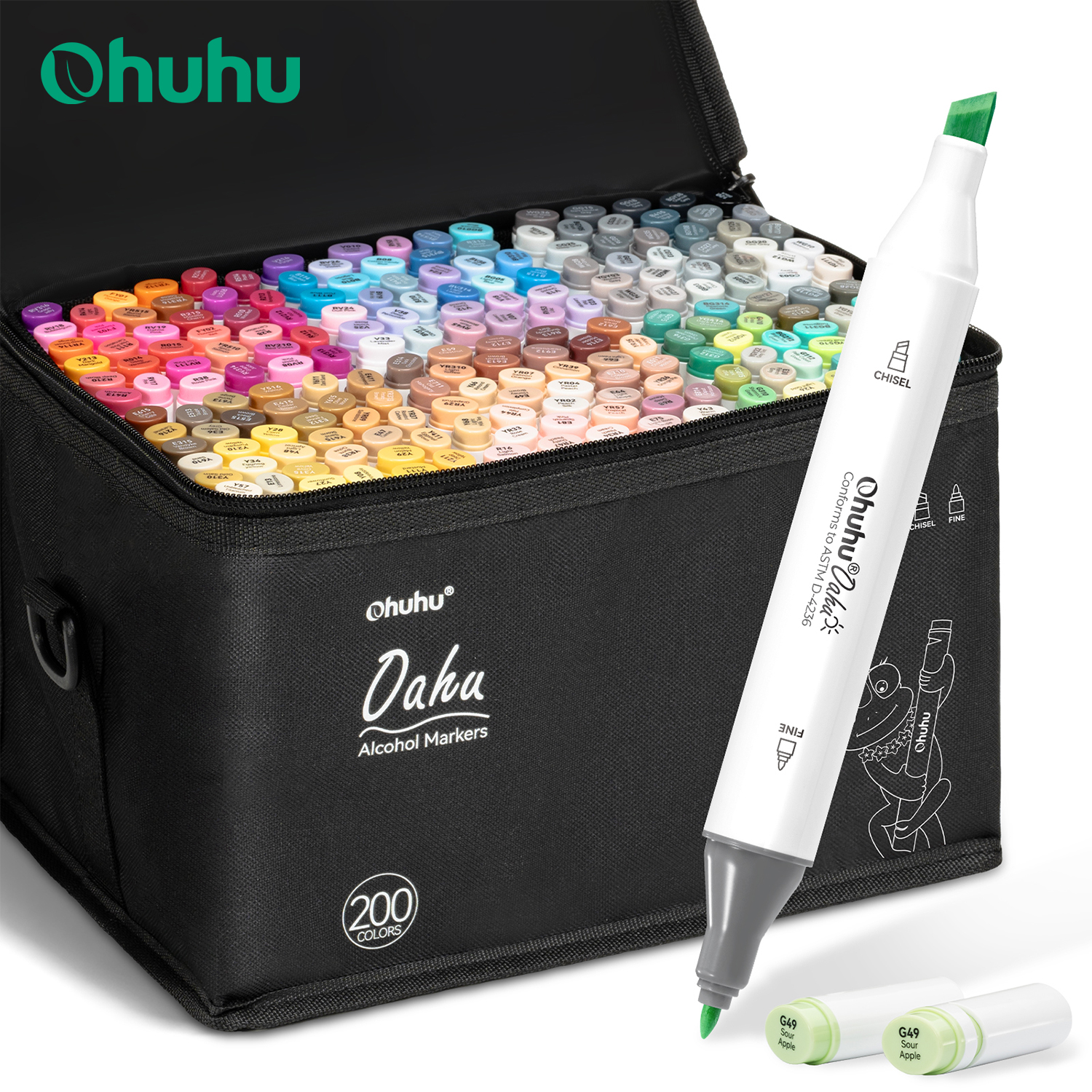 Ohuhu Oahu 200 Colors Marker Pen Set Alcohol Art Markers Dual Tips Felt Pen Sketching Drawing Graffiti Manga School Art Supplies